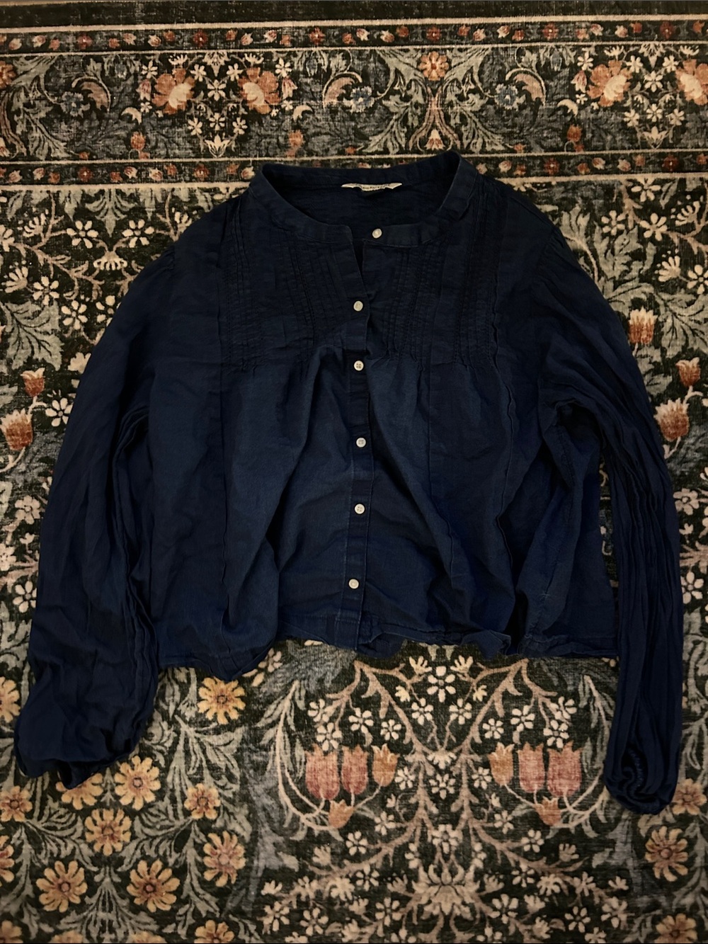 American Eagle Flowy Dark Navy Cotton Button Up Shirt
